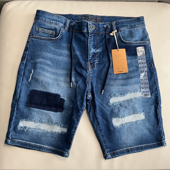NWT - Desigual Men’s Ripped Washed Denim Jogger Short - Size 34 - Picture 4 of 11